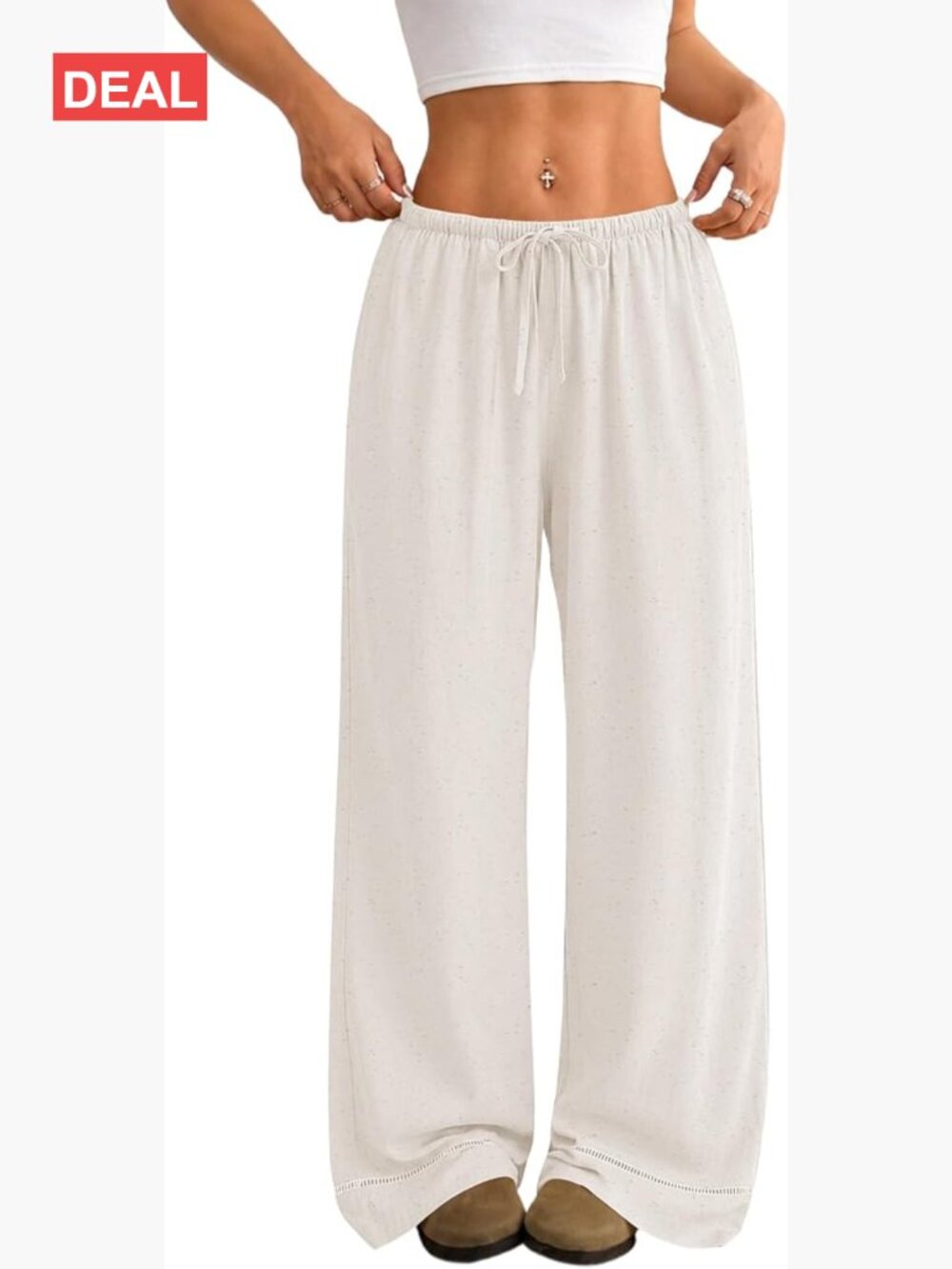 Linen Pants Wide Leg Boho Summer Flowy Elastic Pants with Pockets